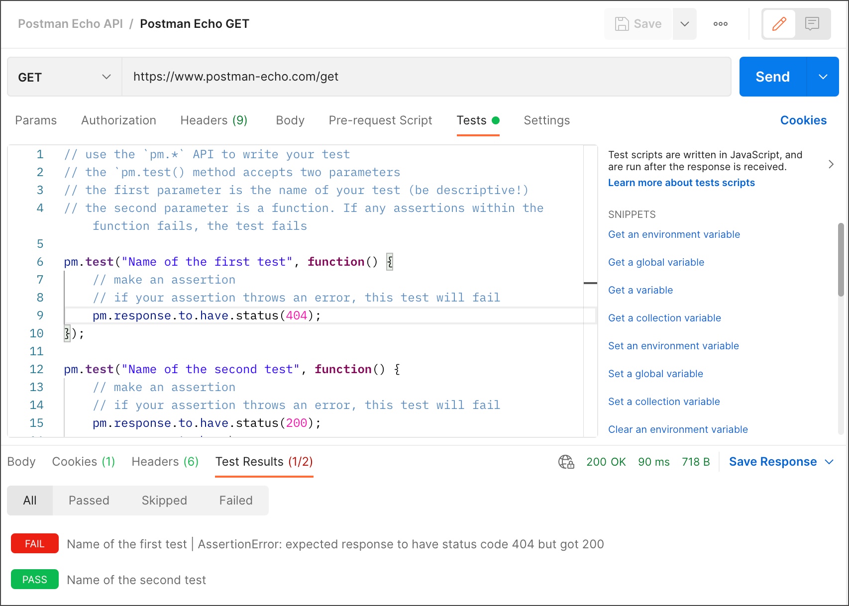 Request Test Tab